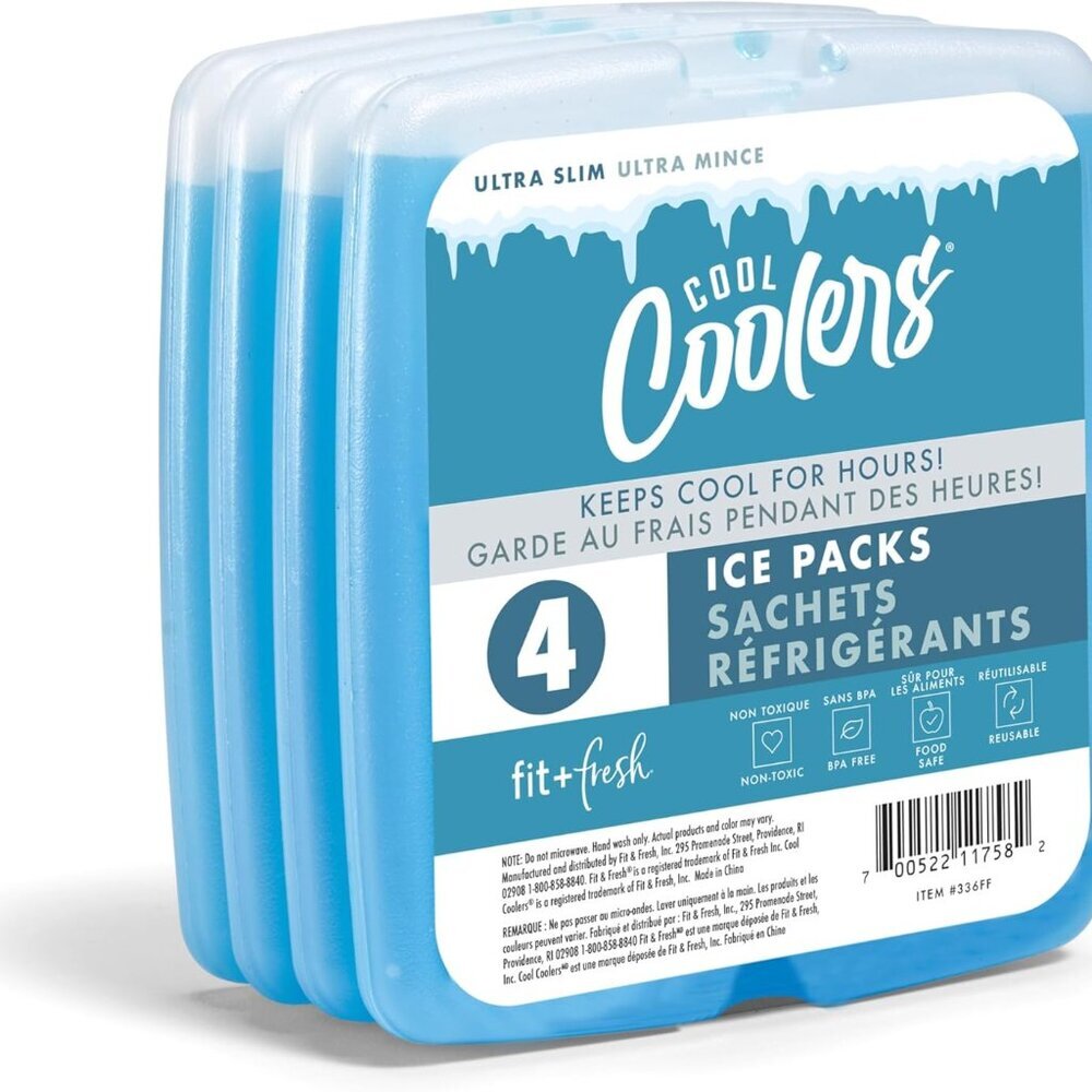 Cool Coolers By 4 Pack Slim Ice Packs, Quick Freeze Space Saving Reusable Ice Pa